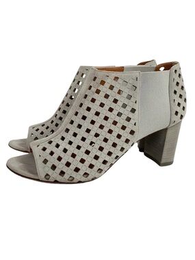 Aquatalia Booties Women Size 9 Shari Laser Cut Shoes Grey Leather Sandal Heels